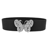 classic black Butterfly Rhinestone Elastic Waist Belt for Women