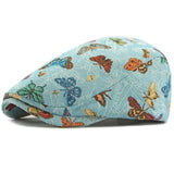 blue Retro Butterfly Embroidered Beret Hat