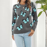 JACQUARD GRAY Butterfly Crewneck Sweater