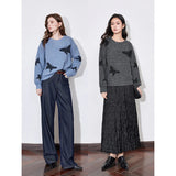 ROUND NECK LONG SLEEVE Jacquard Butterfly Knit Sweater