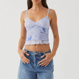 blue Y2K Tie Dye Butterfly Print Spaghetti Strap Tank Top