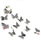 SILVER 3D Butterfly Mirror Wall Stickers