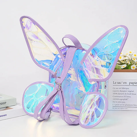justice girls mini butterfly wing backpack ENJOININ Women's Laser Holographic Angel Wings Casual Daypack Shoulder Bag (Laser Light Blue) Polyurethane Sturdy top handle Adjustable shoulder straps Applique JUSTICE BUTTERFLY WINGS MINI BACKPACK