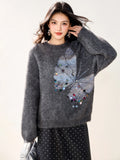 WOOL GRAY Butterfly Sequin Sweater