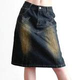 butterfly midi denim skirt