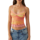 sexy orange Y2K Tie Dye Butterfly Print Spaghetti Strap Tank Top