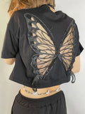 Black Hollow Lace Butterfly Crop Top for women