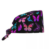 purple Unisex Butterfly Print Surgical Scrub Cap