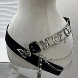 BLACK Women’s Y2K Rhinestone Butterfly Belt Chain