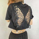 Black Hollow cool Lace Butterfly Crop Top
