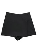black High Waist Skort with Asymmetrical Wrap & Side Zipper by Butterfly Kingdom