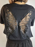 Black Hollow Lace Butterfly Crop Top design