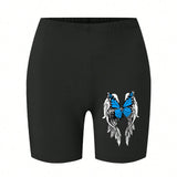 BOHO BLUE High Waist Butterfly Print Leggings Shorts