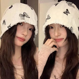 cute Women’s Slouchy Butterfly Print Beanie Hat