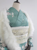 BOHO Green Butterfly Print Furisode Kimono for Women