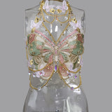 Butterfly Embroidered halter Crop Top