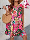 FUCHSIA summer floral butterfly sleeve dress