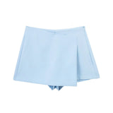 light blue High Waist Skort with Asymmetrical Wrap & Side Zipper by Butterfly Kingdom