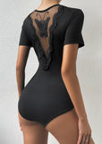 black Women's Sexy V-Neck Butterfly Bodysuit