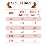 size chart for Brown Tiger Swallowtail Butterfly T-Shirt