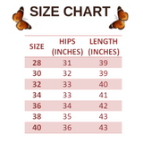 size chart for Black Butterfly Sweatpants