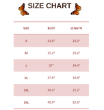 SIZE CHART FOR  Golden Butterfly T-Shirt for Women