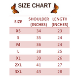 SIZE CHART FOR PURPLE BUTTERFLY T SHIRT