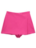 pink High Waist Skort with Asymmetrical Wrap & Side Zipper by Butterfly Kingdom
