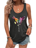 sleeveless crew neck Women’s Black Butterfly Print Tank Top