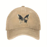 beige Unisex Golden Butterfly Print Baseball Cap