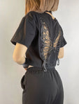 Black Hollow summer Lace Butterfly Crop Top