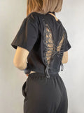 Black Hollow summer Lace Butterfly Crop Top