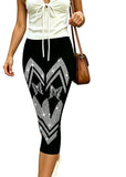classical Women's Black Butterfly Rhinestone Capri Leggings