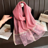 pink Women’s Thin Silk Butterfly Embroidered Headscarf