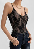 black Backless Lace Bodysuit with Spaghetti Straps by Butterfly Kingdom