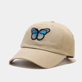KHAKI Butterfly Embroidered Cotton Baseball Cap