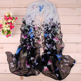 black Women’s Colorful Butterfly Print Chiffon Long Scarf