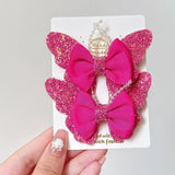 HOT PINK Glitter Butterfly Bow Hair Clips for Girls