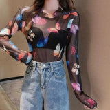 sheer Black Mesh Butterfly Top