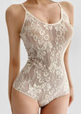 white Backless Lace Bodysuit with Spaghetti Straps by Butterfly Kingdom