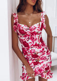 SEXY PINK Butterfly V-Neck Floral Dress