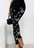 BOHO Women's High Waist Rhinestone Butterfly Leggings