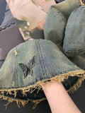 nice Fashion Denim Butterfly Bucket Hat