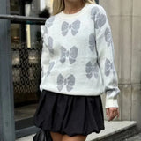 AUTUMN Light Gray Streetwear Butterfly Sweater