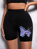 WHIMSICAL High Waist Butterfly Print Leggings Shorts