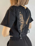vintage Black Hollow Lace Butterfly Crop Top