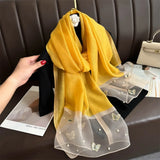yellow Women’s Thin Silk Butterfly Embroidered Headscarf