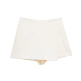 white High Waist Skort with Asymmetrical Wrap & Side Zipper by Butterfly Kingdom
