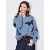 BLUE Jacquard Butterfly Knit Sweater