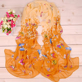 orange Women’s Colorful Butterfly Print Chiffon Long Scarf